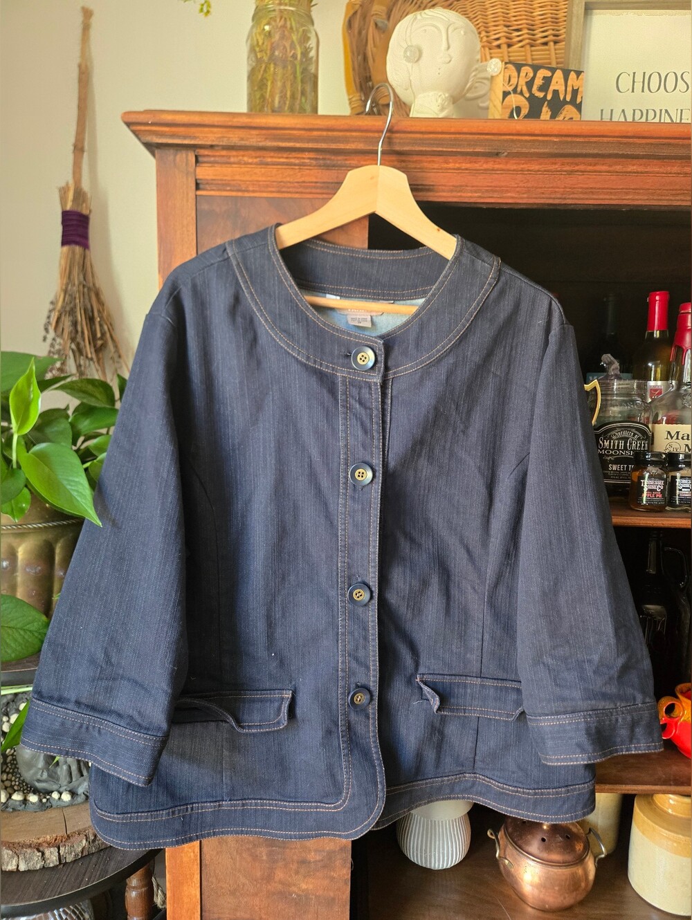 TAN JAY Dark Denim Jacket with Contrast Stitching, sz18